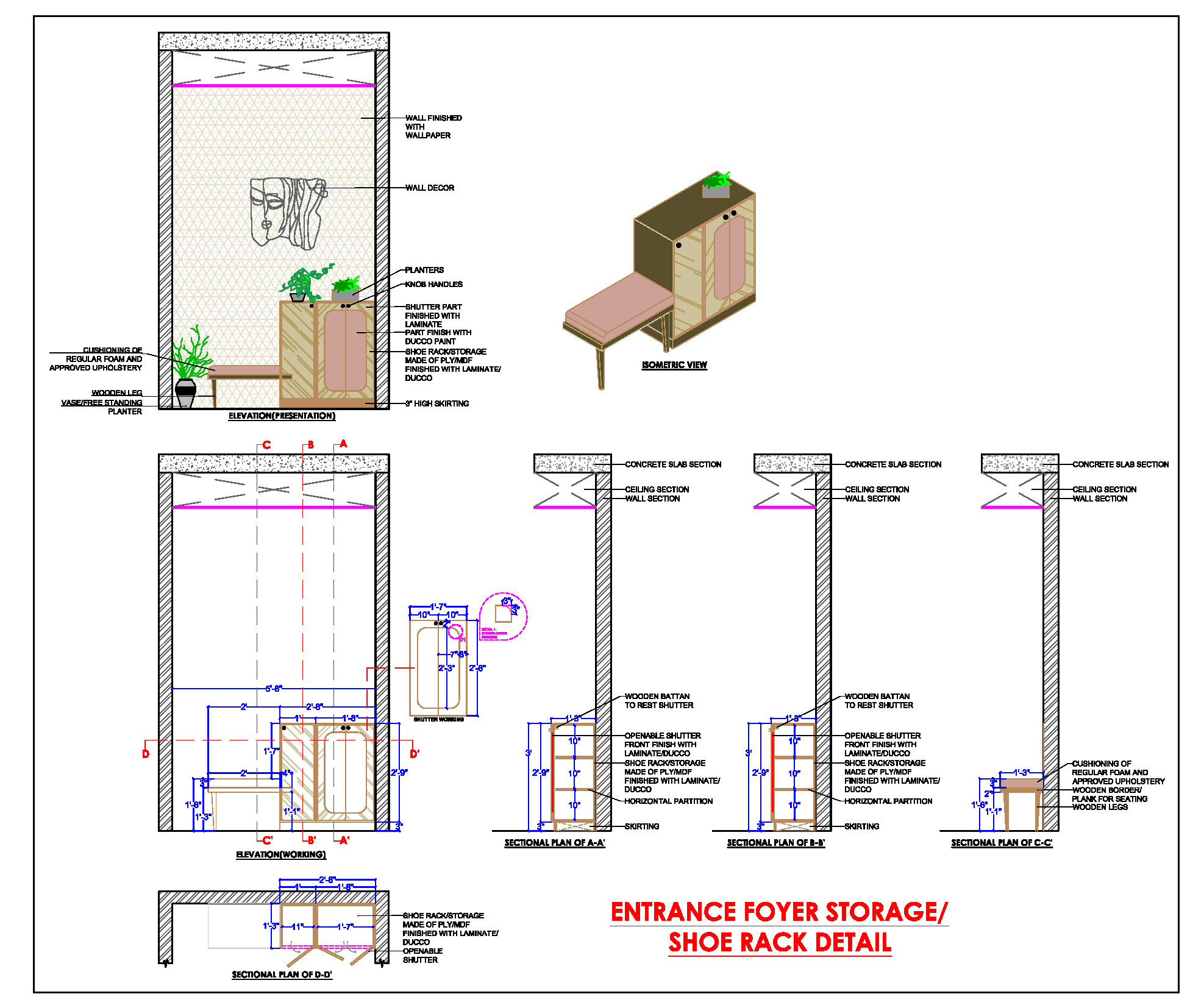 Entrance Foyer DWG- Decorative Storage Rack with Seating